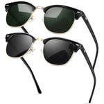 KANASTAL Lunettes de Soleil Polarisées Homme et Femme Rétro Lunettes de Soleil Demi Monture Métal Classique Lunette de soleil UV400 Vintage Noir et Vert