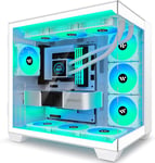 Boitier PC - 6 Ventilateurs ARGB préinstallés - Boitier de Jeu ATX Mid Tower avec Double Verre trempé - G500 - Blanc (G500)