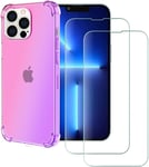 Housse Pour Apple Iphone 13 Pro Max 6.7 Gradient Color Tpu Case +2 Films Protection En Verre Trempé Antichoc Coque Rose Mauve