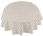 Home Direct Round Oilcloth PVC Wipe Clean Tablecloth Table Cover 160cm 62" Polka Dot Beige Grey