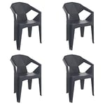 RESOL Delta Set 4 chaises de Jardin avec accoudoirs, empilable | Fauteuil Design Moderne, léger et Durable, Filtre Solaire UV | pour Patio, Balcon ou terrasse, Salle à Manger extérieure - Gris Foncé