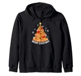 Funny Pizza on Earth Christmas Tree Merry Crust-mas Pizzamas Zip Hoodie