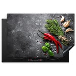 KitchenYeah© Protege Plaque Induction 80x52 cm Decoration Cuisine Tapis de Protection Pour Plan De Travail Cuisson Protégé Poivre - Herbes - Epices - Béton