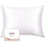 Adubor Silk Pillowcase for Hair and Skin with Hidden Zipper, Both Side 23 Momme Silk, 900 Thread Count, 20x26inch, 1Pack, White