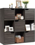 Bibliotheque Meuble de Rangement 9 Compartiments, Etagere de Rangement avec 5 Portes, Montage Facile, 90 x 29 x 90 CM, Gris