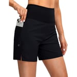 dual Dam 5\" High Waisted Swim Board Shorts med telefonfickor UPF 50+ Snabbtorkande strandshorts för kvinnor med foder Svart X-Large"