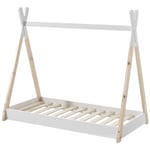 Drawer - Lit enfant cabane en bois 70x140cm - Blanc et bois clair - dayi