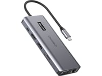 Choetech Hub Multifunksjonell Med Skjerm 12 I 1 Usb-C Til 1Xusb-C/4Xusb-A/2Xhdmi/1Xvga/1Xaux/Minnekortleser Grå (Hub-M26)