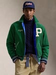 Ralph Lauren Reversible Satin & Corduroy Varsity Bomber Jacket, Green/Blue