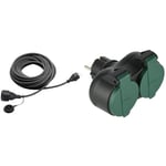 Meister 7435070 IP44 Rallonge en Caoutchouc avec Prise de Terre pour extérieur 10 m Noir & Electraline 531193 531195 Adaptateur Biplite d'extérieur résistant à l'eau IP44, fiche