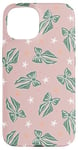 iPhone 15 Aesthetic Green Bow On Light Pink Coquette Pink Christmas Case