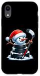 iPhone XR Cartoon Ice Hockey Puck Snowman with Santa Hat Christmas Case