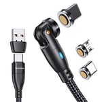 VAFOTON 9Pin Câble USB C Magnétique 2M, 60W Cable Magnetique Charge Rapide, 3A Chargeur Magnétique Rotation à 360 ​​° et 180 ° Chargeur Aimanté, pour Micro USB/Type C/iProduits, pour Smartphone