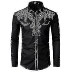 Herr Western Cowboy Skjorta Broderad Långärmad Casual Slim Fit Button Down Skjorta black XL