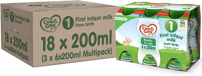 Cow & Gate 1 First Infant Baby Milk Ready to Use Liquid Formula, from Birth, 200