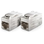 deleyCON 2 Pièces Adaptateur Cat 7 Keystone Métallique 2X Prise RJ45 Connecteur pour Câble de Raccordement RJ45 600 MHz 10 Gbps LAN DSL Ethernet et Utilisable comme Keystone - Argent