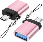 Adaptateur Micro USB vers USB 3.0 (Pack de 2) avec Lanière, Micro USB Mâle vers USB-A Femelle Adaptateur OTG Compatible avec Samsung S7 S6, Micro Appareils OTG, Clé Flash, Clavier (Or Rose)