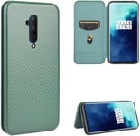 Compatible Avec Coque One Plus 7t Pro, Mince Flip Fibre De Carbone Test De Chute Antichoc Stand Fente Avec Carte, Protecteur D'écran En Verre Trempé*2-Vert