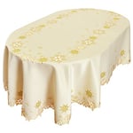 Simhomsen Embroidered Snowflakes Tablecloths for Christmas Holiday and Winter (Oval 57 × 84 inches, Gold)