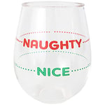 C.R. Gibson Stemless Naughty Nice Acrylic Wine Glass, Standard, red