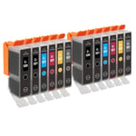 12 Ink Cartridges (Set) to replace Canon PGI-520 & CLI-521 Compatible for PIXMA