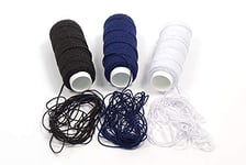 Matsa 90 m Ruching Knitting Elastic Thread for Sewing Machine, Crochet, Pleated Bee's Nest, Black/Navy, White, 90 m