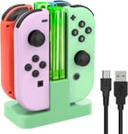 4 En 1 Chargeur Station Compatible Avec Joy Con Pour Switch & Oled Model, Manettes Station De Charge Avec Indicateur Led Et Cordon De Charge Type-C - Vert