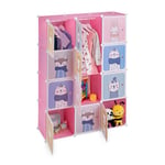 Relaxdays Armoire Chambre d'enfant, modulable, 2 Tringle à vêtements, DIY, étagère Animaux, HLP 145x110x37 cm, Rose