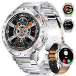 LIGE Montre Militaire Homme avec LED Lampe, 1.43''AMOLED Montre Connectée Homme avec Appel Bluetooth/120+ Modes Sportifs/IP68 Etanche, 24/7 Surveillance de la santé. Android iOS Montre Podometre