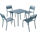 Ensemble table + chaise en acier 4 places bleu bergame