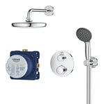 GROHE Precision Trend - Shower Set for Final Installation with Aquadimmer (1 spray Head Shower 21cm, 2 Sprays Hand Shower 10 cm, Shower Hose 1.5 m, Shower Outlet Elbow, Thermostat), Chrome, 34733002