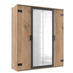 Armoire VERNON style industriel 180 cm 4 portes chêne poutre et graphite