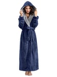 PUTUO Peignoir Femme Robe de Chambre: Polaire Hiver Chaud Peignoir Femmes Tres Longue Peignoir de Bain avec Capuche Taille XL Marine - à capuche