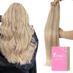 YoungSee Extension Cheveux Naturel Clip Extension a Clip Cheveux Nature Extension Clip Vrai Cheveux Extension a Clip Cheveux Humain Blond Cendre avec Blond Highlight 7pcs 55 Cm