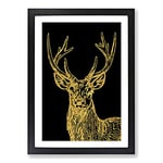 Big Box Art Golden Stag Framed Wall Art Picture Print Ready to Hang, Black A2 (62 x 45 cm)