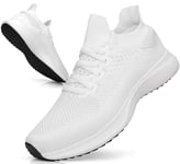 Giniros Basket Homme Respirant Légères Sneakers Chaussures Homme Slip on Chaussures de Tennis Homme Confortables Casual Marche Course Fitness Running Outdoor Walking Gym Jogging Blanc 42EU