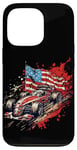 iPhone 13 Pro Vintage Auto Racing Car American Flag 4th of July, Auto Race Case