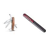 Victorinox Ranger Wood 55 Swiss Army Pocket Knife, Large, Multi Tool, 10 Functions, Locking Blade, Wood & Dual Knife Sharpener, Swiss Made, Portable, Black/Red