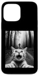 Coque pour iPhone 13 Pro Max T-shirt drôle chat selfie avec Bigfoot