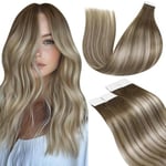 LaaVoo Extension Adhesive Cheveux Naturel Balayage Extension Cheveux Naturel Adhesif Invisible Brun Clair Ombre a Blond Platine 20pcs/50g 35cm Bande Adhesive Extension Remy Humain Cheveux #8/60/8