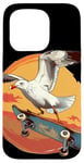 Coque pour iPhone 15 Pro Costume de mouette de skateboard pour les fans de patineurs et d'oiseaux de mer