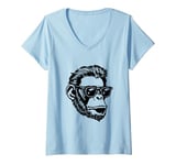 Womens Monkey with Sunglasses | Fun and Quirky Animal Art V-Neck T-Shirt