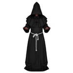 JUSTUP Halloween Cosplay Kostym Kåpa Friar Medeltida Huva Munk Renässans Präst Robe Kostym Cosplay（Svart，Storlek L）