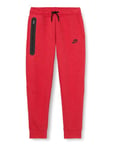 NIKE FD3287-672 B NSW TECH FLC PANT Pants Boy's LT UNIV RED HTR/BLACK/BLACK Size L