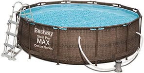 Bestway Power Steel Deluxe Piscine tubulaire ronde avec cadre en acier solide Kit complet Aspect rotin 366 x 100 cm