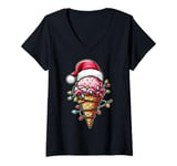 Womens Ice Cream Cone Christmas Hat Xmas V-Neck T-Shirt