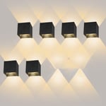 6 Pack Applique Murale Interieur/Exterieur 12w Avec Angle De Faisceau Réglable Appliques Murales Led 2700-3000k Blanc Chaud Lampe Murale Etanche Ip65