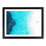 Alone On The Beach Painting Modern Art Framed Wall Art Print, Ready to Hang Picture for Living Room Bedroom Home Office Décor, Black A4 (34 x 25 cm)