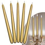 Decoraparty Lot de 10 bougies dorées h 29 cm, longues coniques en or métallisé élégantes décorations en cire de table pour célébrations, Nouvel An, anniversaire, Noël, pour chandelier