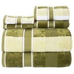 Lavish Home Lot Complet de 6 Serviettes de Bain en Coton absorbantes, luxueuses, Unies et à Rayures, lavables en Machine, Vert